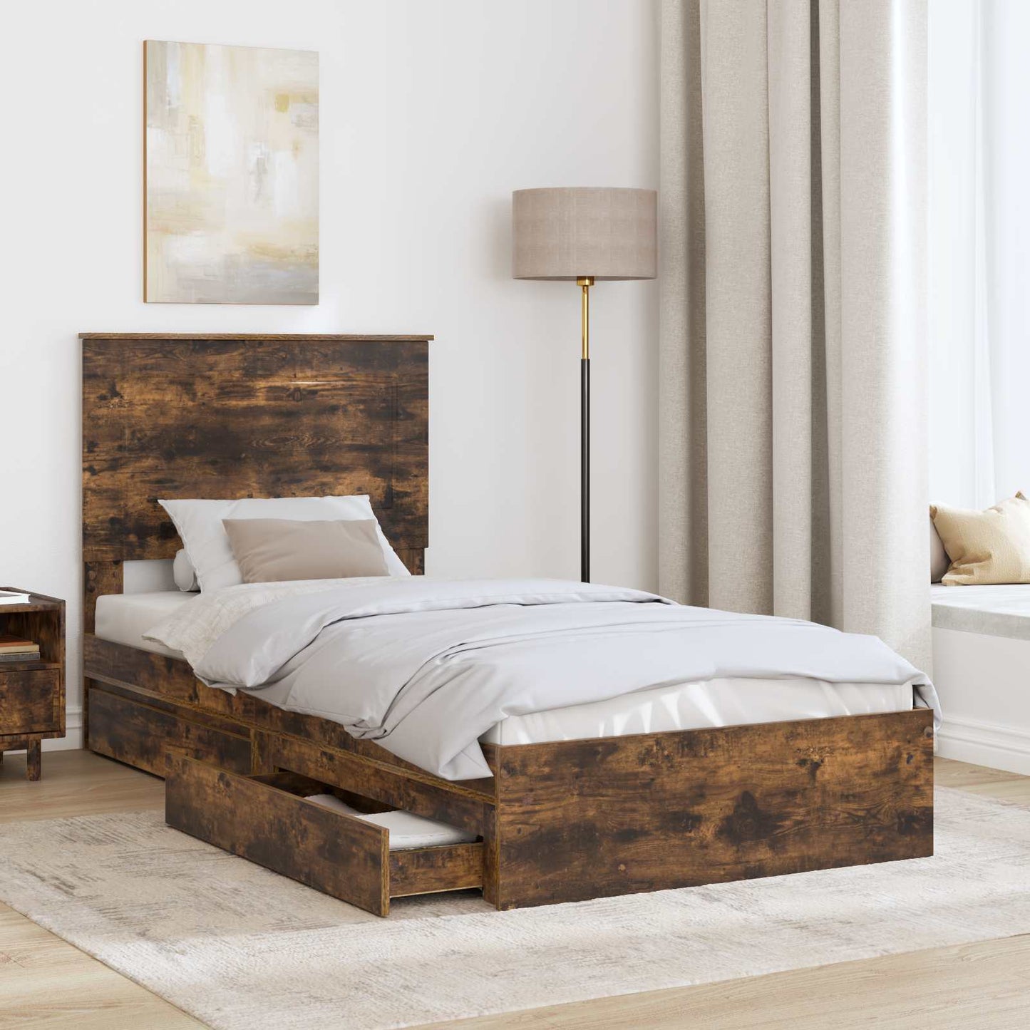 vidaXL Κρεβάτι Αποθήκης Καπνιστό Δρύς 75 x 190 cm Επεξεργασμένο ξύλο