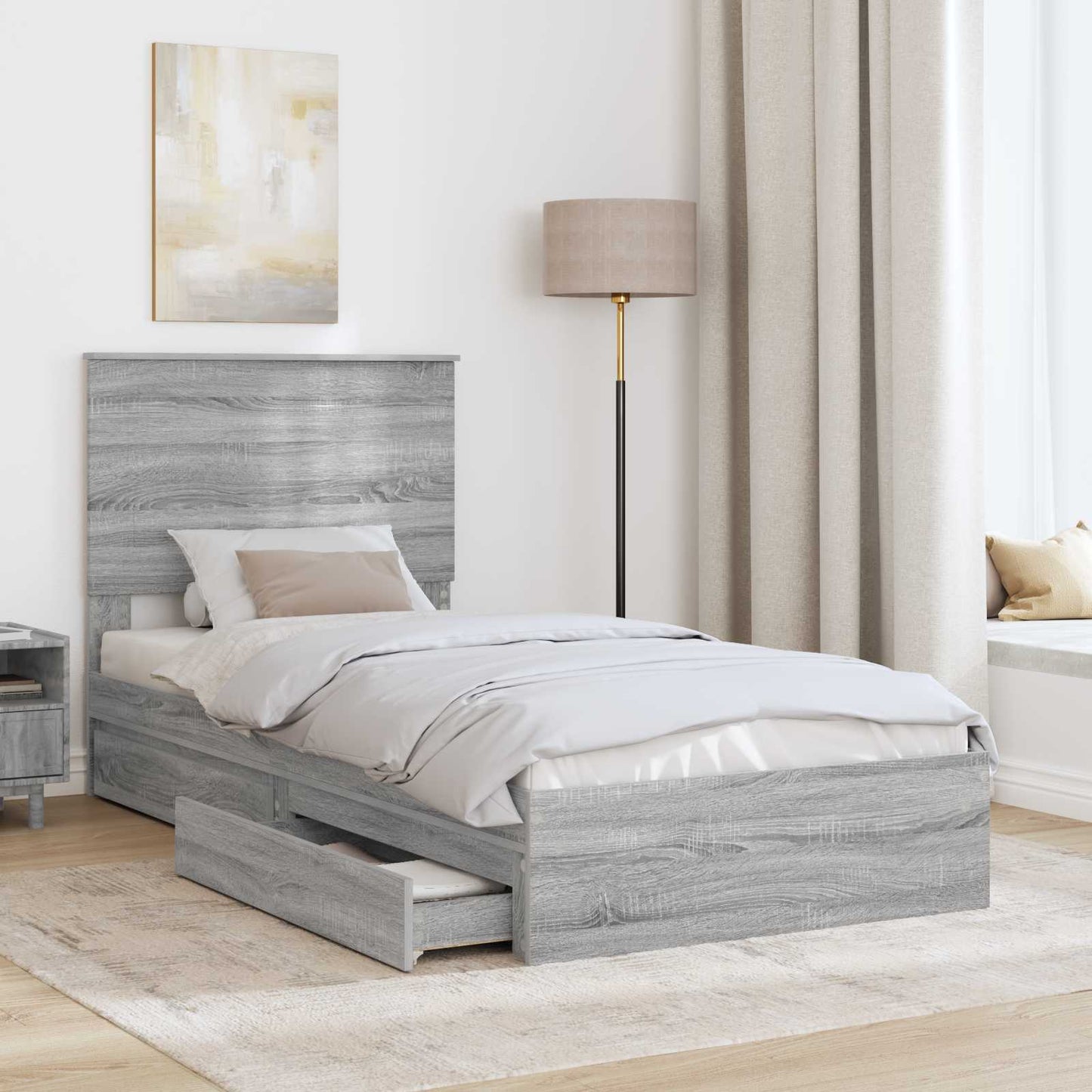 vidaXL Κρεβάτι Αποθήκης Γκρίζο Σονομα 75 x 190 cm Επεξεργασμένο ξύλο