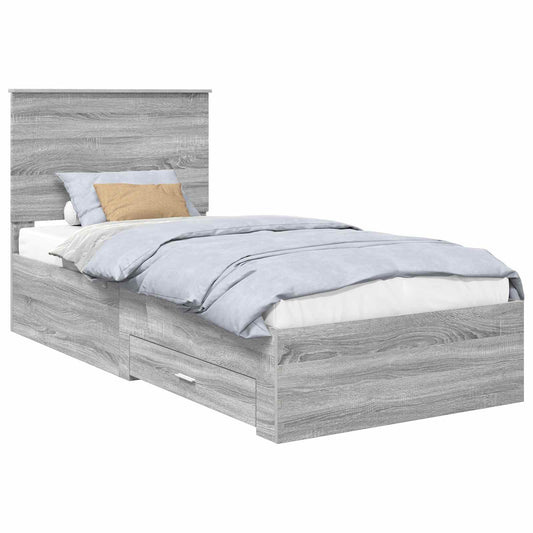 vidaXL Σκελετός Κρεβατιού Γκρίζο Σονομα 90 x 190 cm Επεξεργασμένο ξύλο