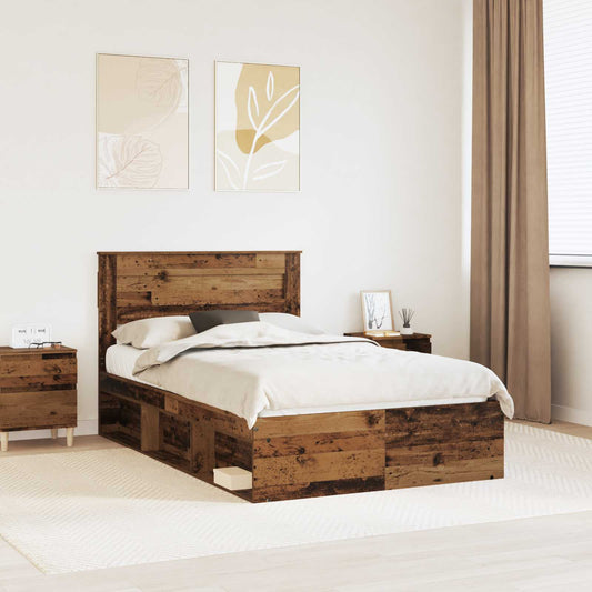 vidaXL Σκελετός Κρεβατιού Παλιό ξύλο 135 x 190 cm Στερεά ξυλεία πεύκου