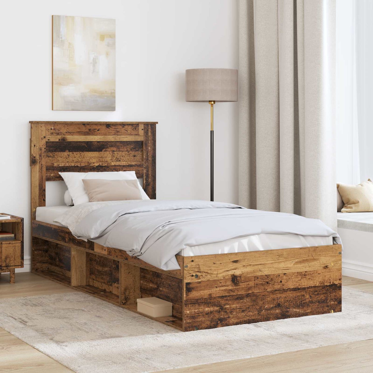 vidaXL Σκελετός Κρεβατιού Παλιό ξύλο 90 x 190 cm Στερεά ξυλεία πεύκου