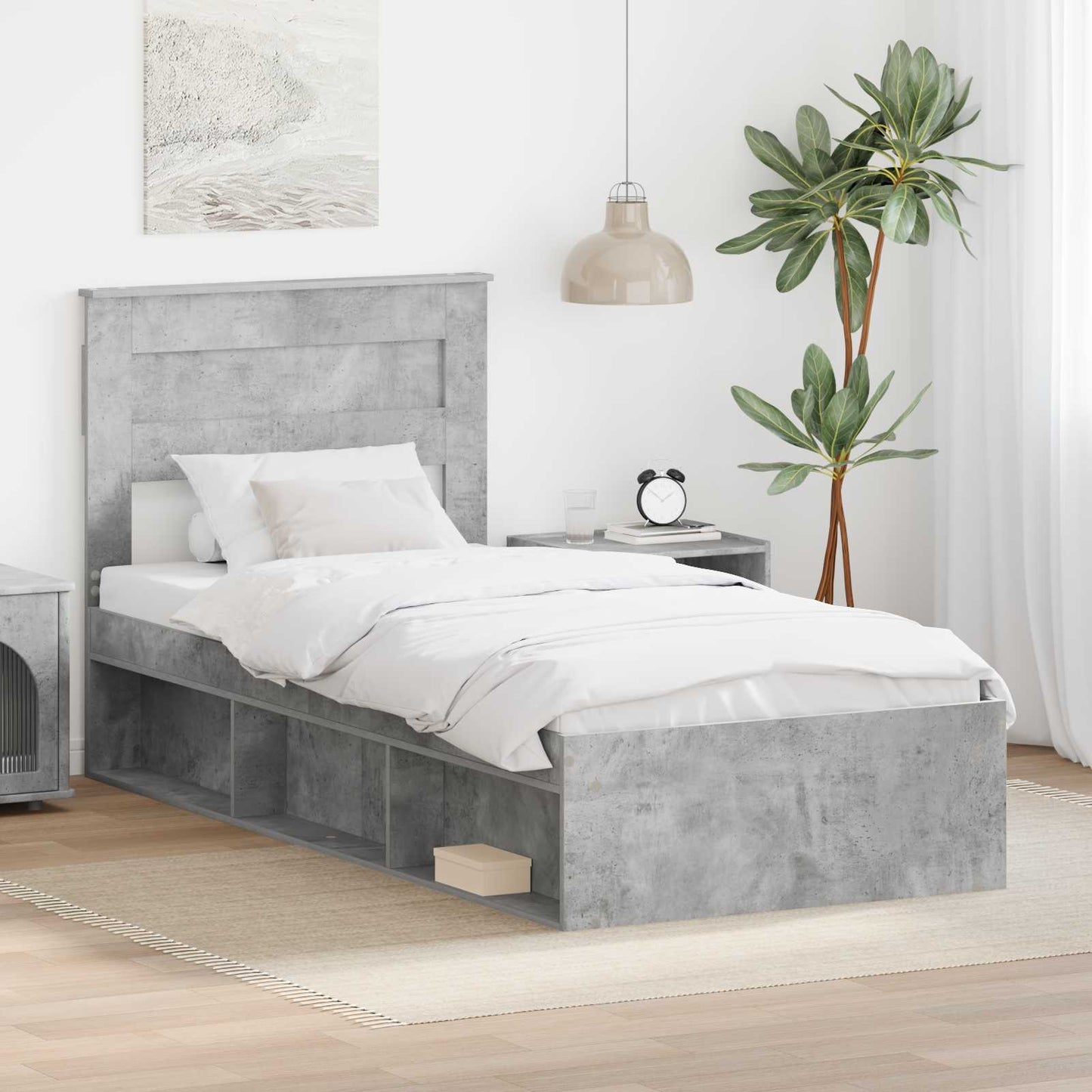 vidaXL Σκελετός Κρεβατιού Γκρι Μπετόν 75 x 190 cm Στερεά ξυλεία πεύκου