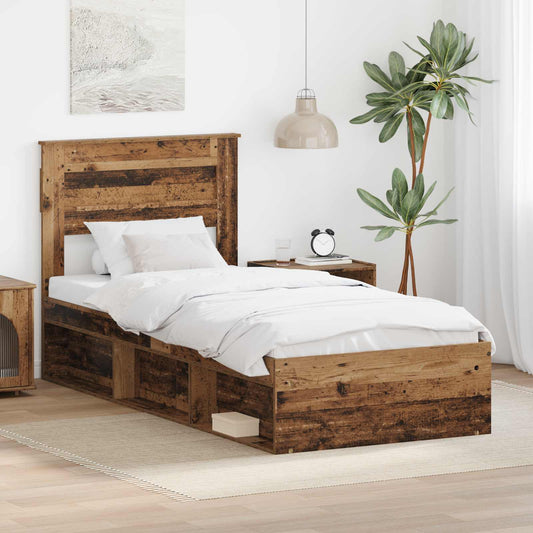 vidaXL Σκελετός Κρεβατιού Παλιό ξύλο 75 x 190 cm Στερεά ξυλεία πεύκου