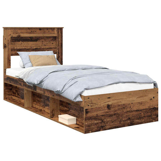 vidaXL Σκελετός Κρεβατιού Παλιό ξύλο 75 x 190 cm Στερεά ξυλεία πεύκου