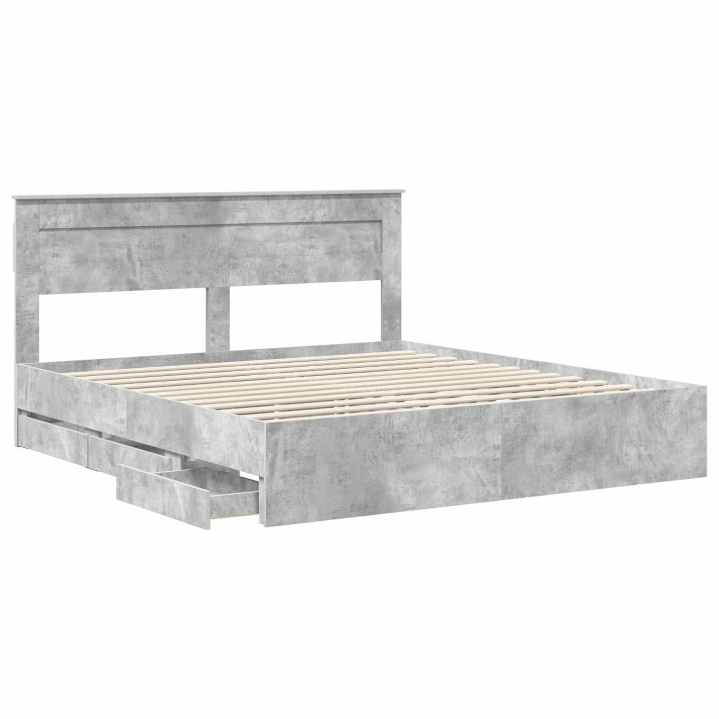 vidaXL Σκελετός Κρεβατιού Σκυρόδεμα Γκρι 200 x 200 cm Μηχανήματος Ξύλο
