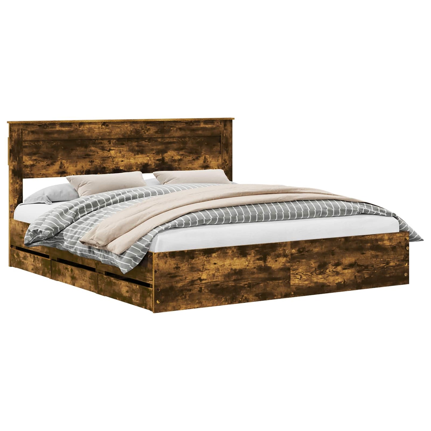 vidaXL Σκελετός Κρεβατιού Καπνιστό Δρύς 200 x 200 cm Μηχανήματος Ξύλο