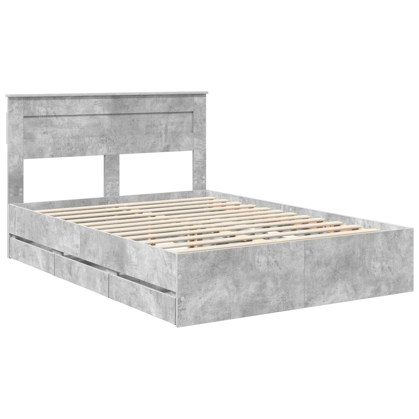 vidaXL Σκελετός Κρεβατιού Σκυρόδεμα Γκρι 140 x 190 cm Μηχανήματος Ξύλο