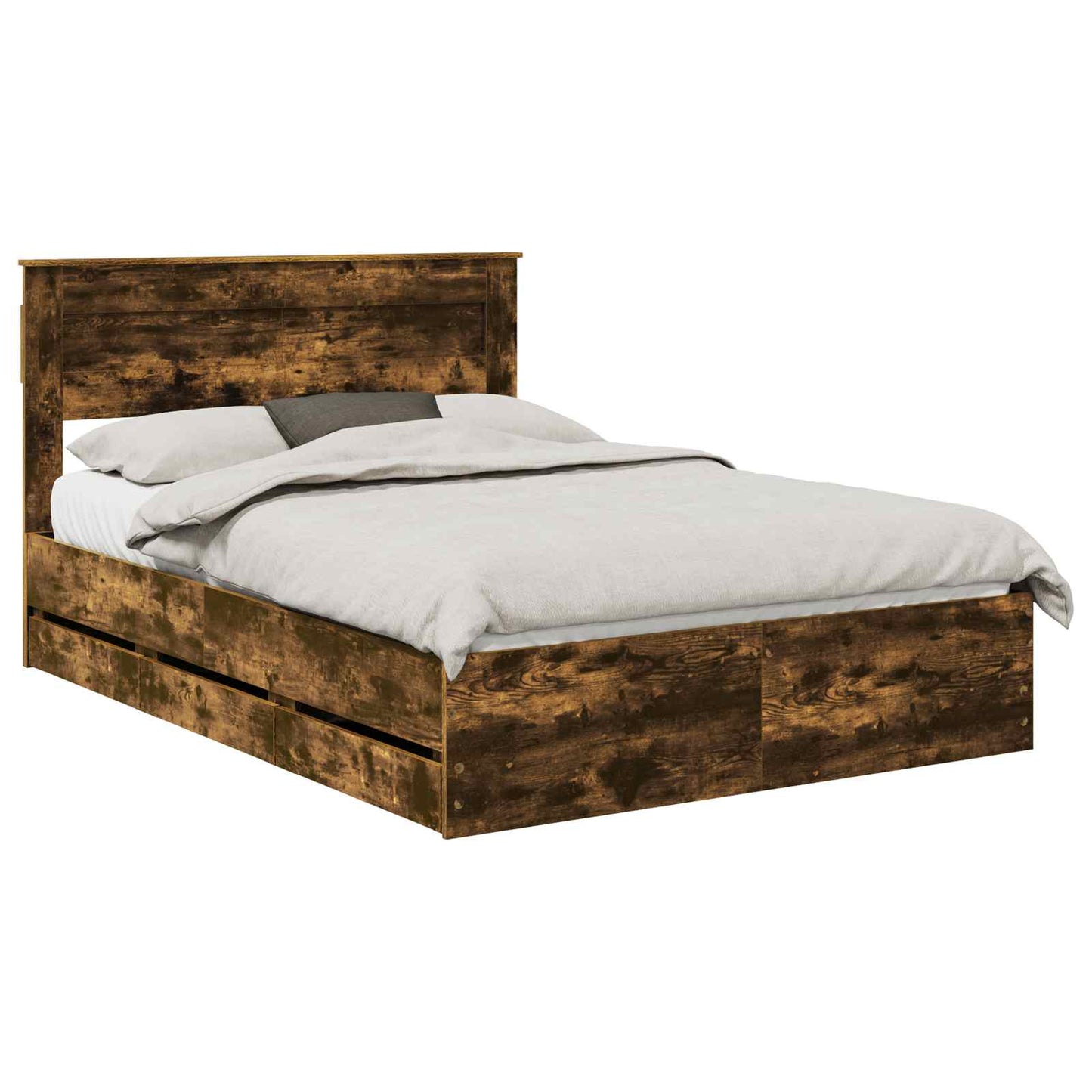 vidaXL Σκελετός Κρεβατιού Καπνιστό Δρύς 140 x 190 cm Μηχανήματος Ξύλο