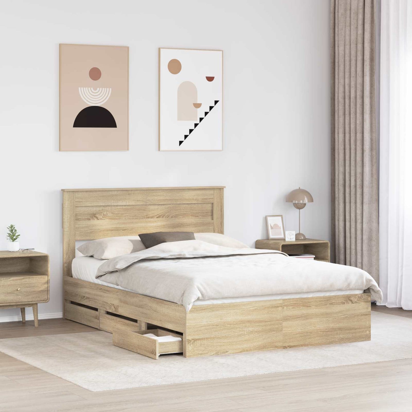 vidaXL Σκελετός Κρεβατιού Δρύς Sonoma 140 x 200 cm Μηχανήματος Ξύλο