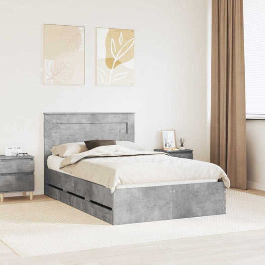 vidaXL Σκελετός Κρεβατιού Σκυρόδεμα Γκρι 135 x 190 cm Μηχανήματος Ξύλο