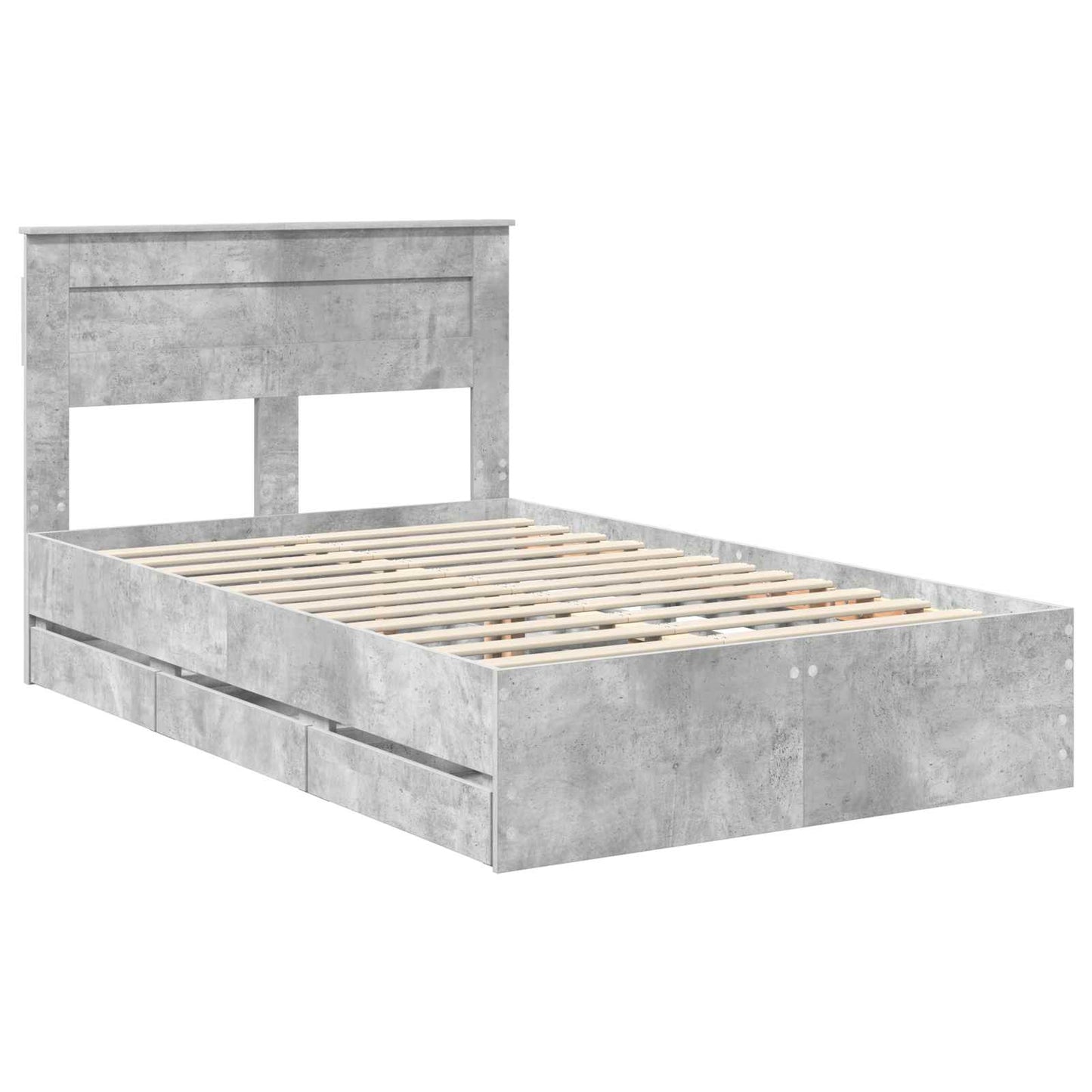 vidaXL Σκελετός Κρεβατιού Σκυρόδεμα Γκρι 135 x 190 cm Μηχανήματος Ξύλο