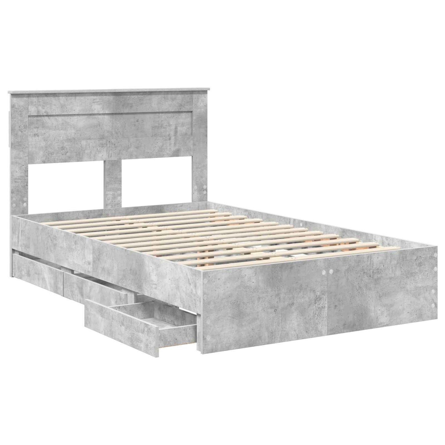 vidaXL Σκελετός Κρεβατιού Σκυρόδεμα Γκρι 135 x 190 cm Μηχανήματος Ξύλο