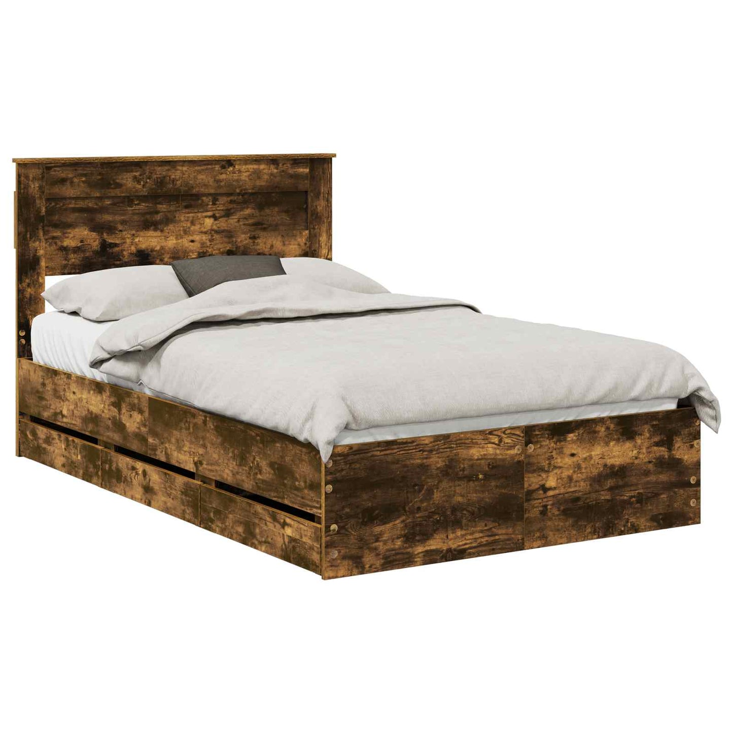 vidaXL Σκελετός Κρεβατιού Καπνιστό Δρύς 135 x 190 cm Μηχανήματος Ξύλο