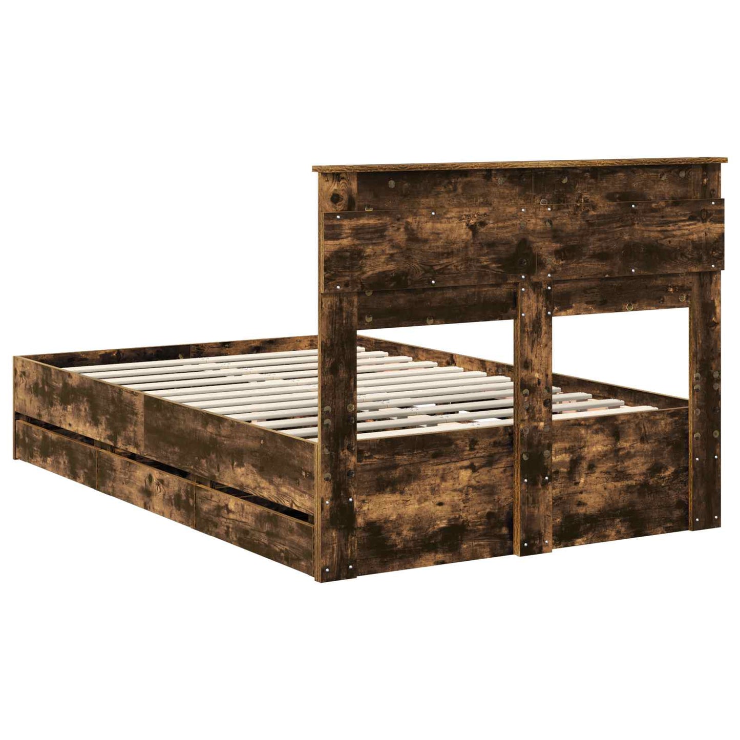 vidaXL Σκελετός Κρεβατιού Καπνιστό Δρύς 135 x 190 cm Μηχανήματος Ξύλο