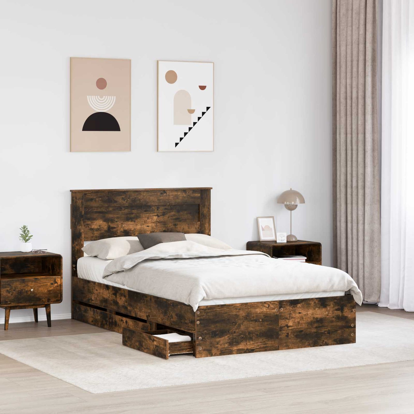 vidaXL Σκελετός Κρεβατιού Καπνιστό Δρύς 120 x 190 cm Μηχανήματος Ξύλο