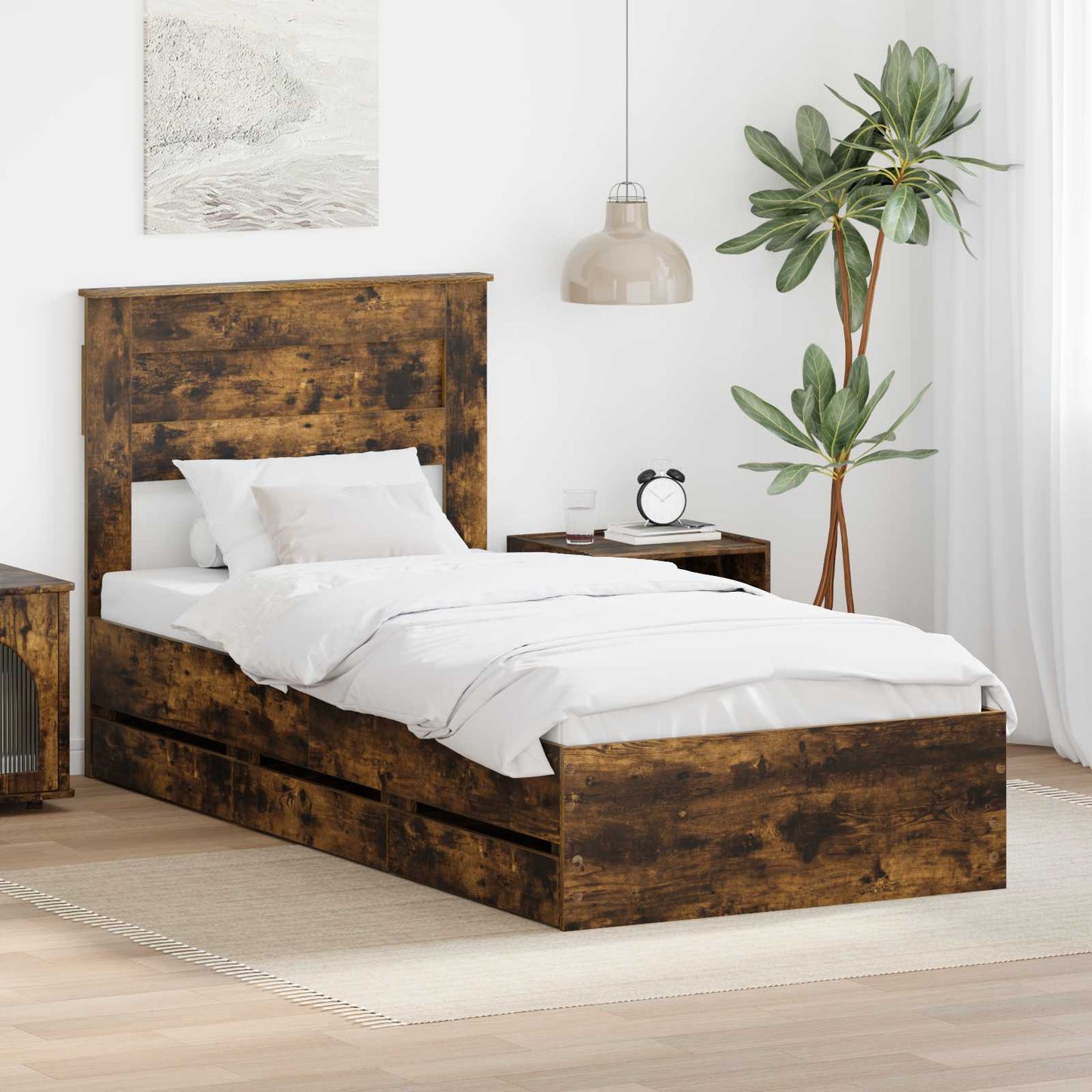 vidaXL Σκελετός Κρεβατιού Καπνιστό Δρύς 90 x 190 cm Μηχανήματος Ξύλο