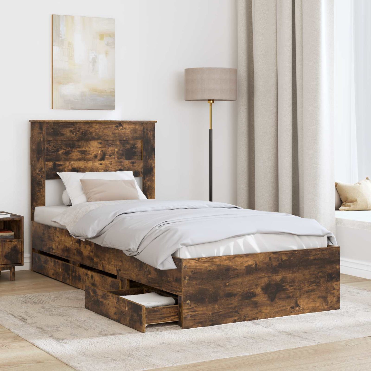 vidaXL Σκελετός Κρεβατιού Καπνιστό Δρύς 90 x 200 cm Μηχανήματος Ξύλο