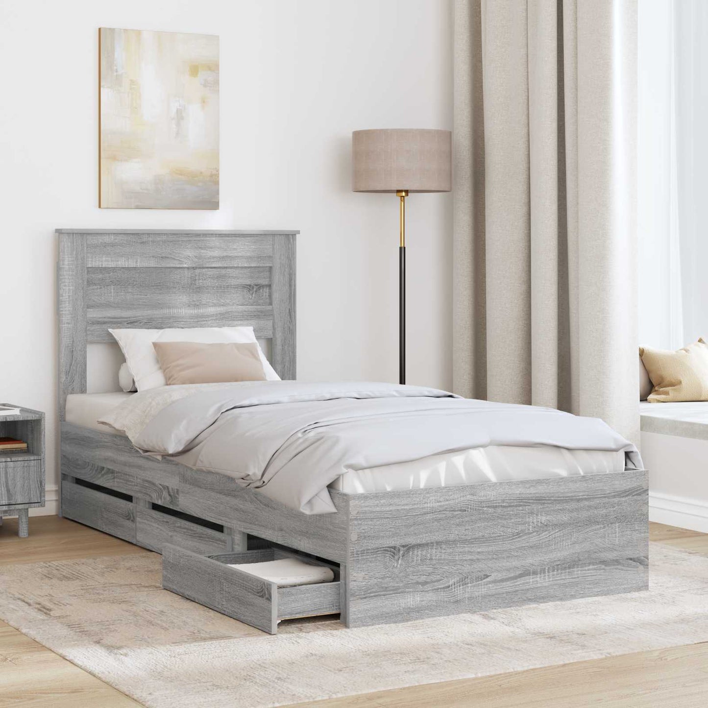 vidaXL Σκελετός Κρεβατιού Γκρίζο Σονομα 90 x 200 cm Μηχανήματος Ξύλο