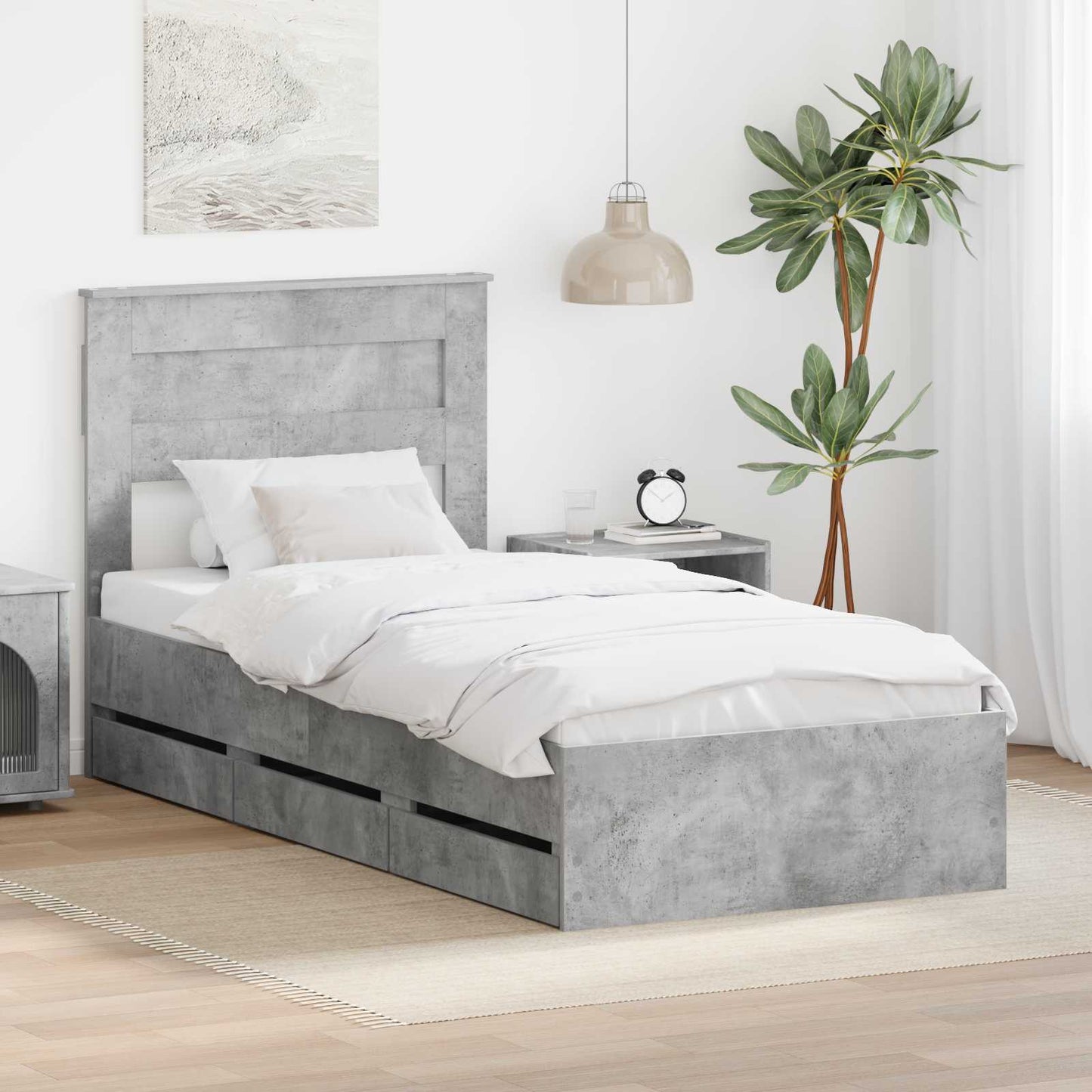 vidaXL Σκελετός Κρεβατιού Σκυρόδεμα Γκρι 75 x 190 cm Μηχανήματος Ξύλο