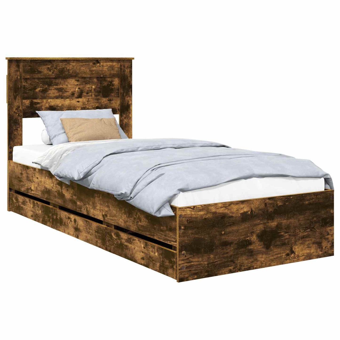 vidaXL Σκελετός Κρεβατιού Καπνιστό Δρύς 75 x 190 cm Μηχανήματος Ξύλο