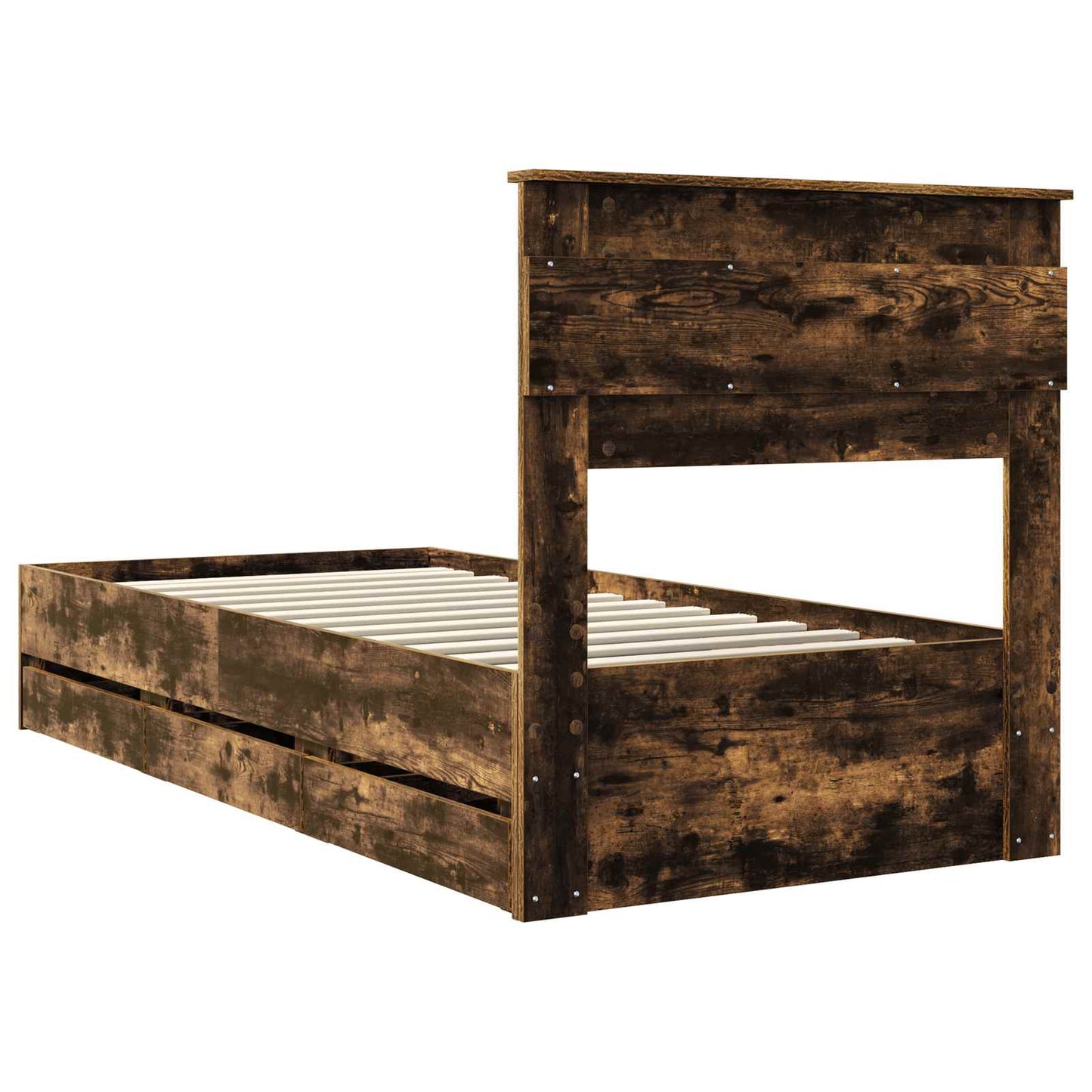 vidaXL Σκελετός Κρεβατιού Καπνιστό Δρύς 75 x 190 cm Μηχανήματος Ξύλο