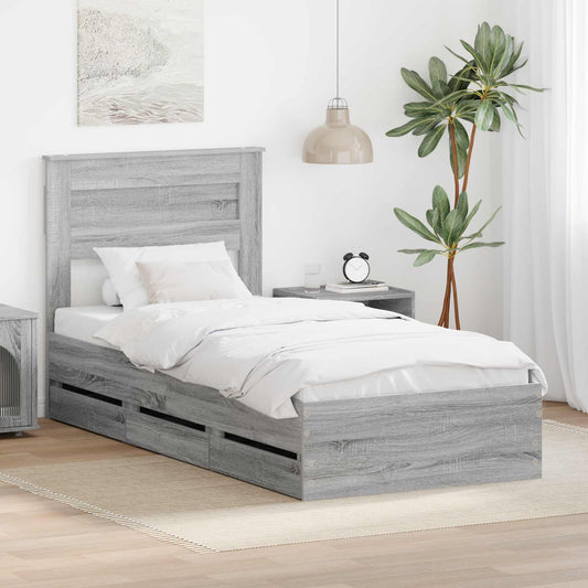 vidaXL Σκελετός Κρεβατιού Γκρίζο Σονομα 75 x 190 cm Μηχανήματος Ξύλο