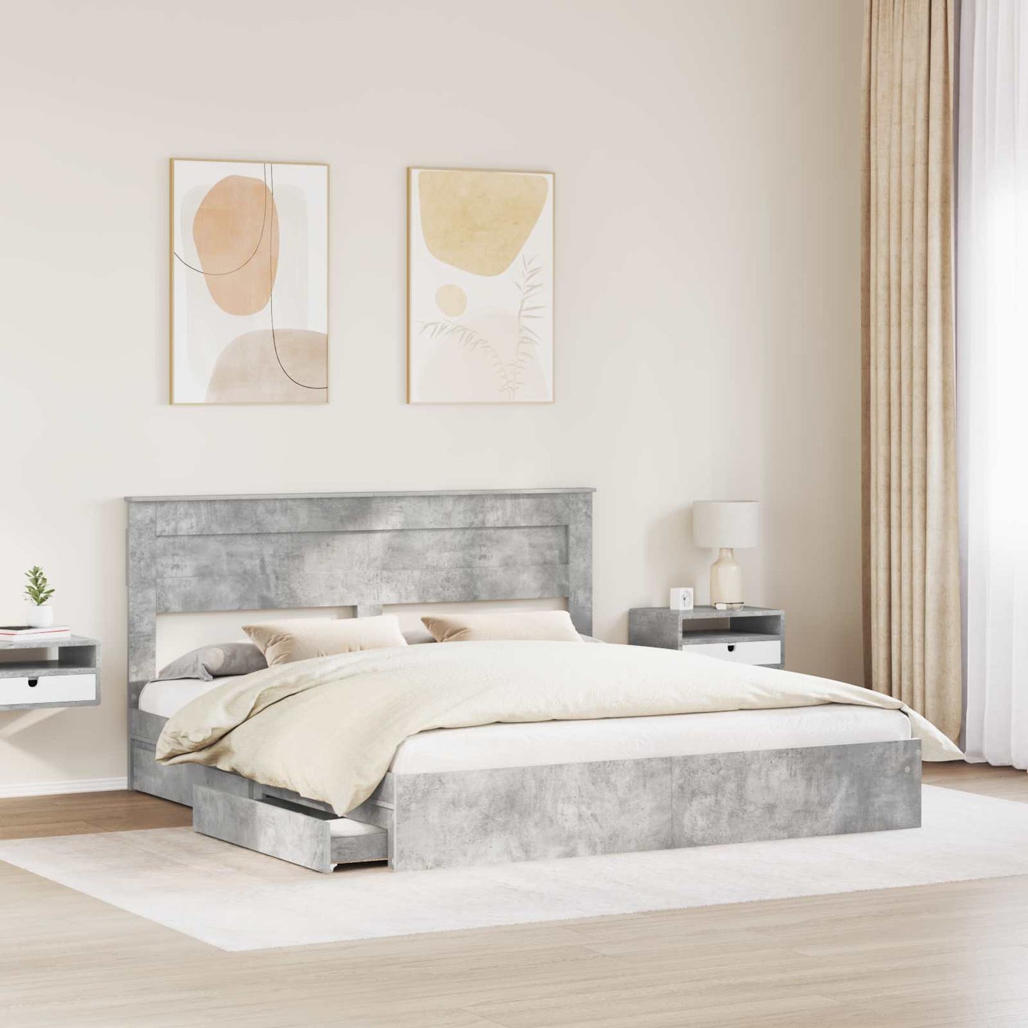vidaXL Κρεβάτι Αποθήκης Σκυρόδεμα Γκρι 200 x 200 cm Επεξεργασμένο ξύλο