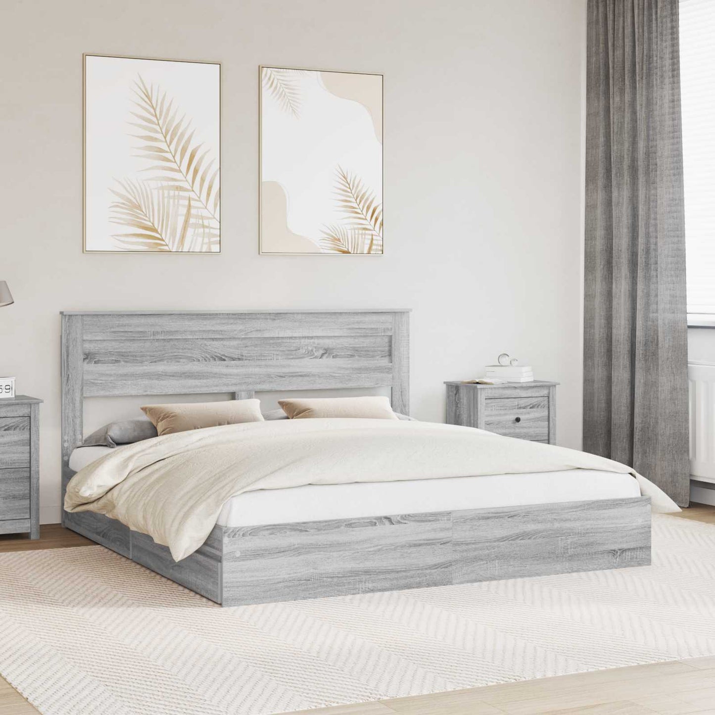 vidaXL Κρεβάτι Αποθήκης Γκρίζο Σονομα 200 x 200 cm Επεξεργασμένο ξύλο