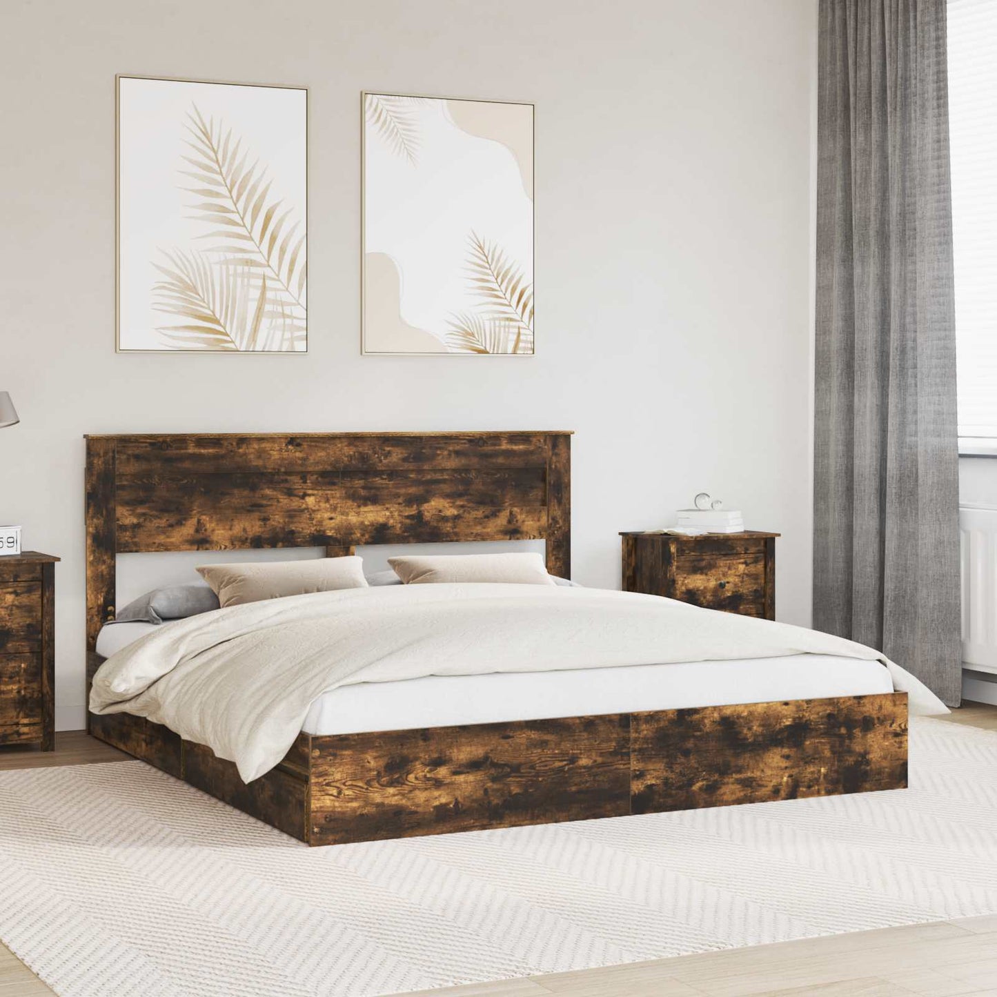vidaXL Κρεβάτι Αποθήκης Καπνιστό Δρύς 180 x 200 cm Επεξεργασμένο ξύλο