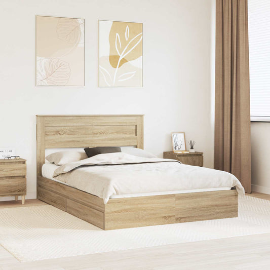 vidaXL Κρεβάτι Αποθήκης Δρύς Sonoma 140 x 200 cm Επεξεργασμένο ξύλο