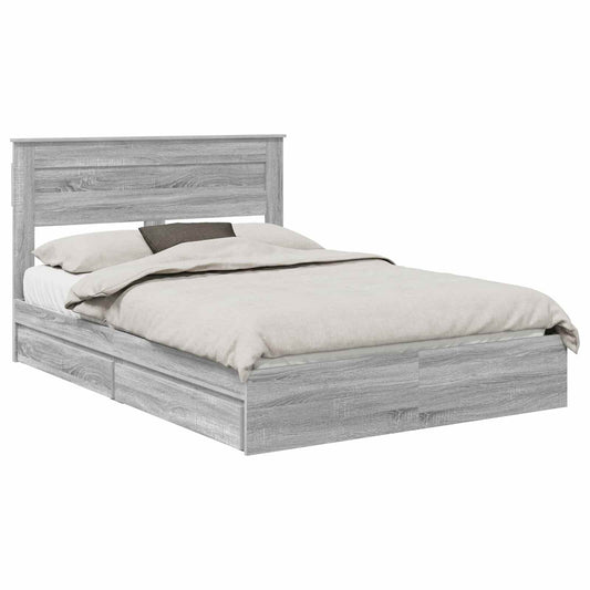 vidaXL Κρεβάτι Αποθήκης Γκρίζο Σονομα 140 x 200 cm Επεξεργασμένο ξύλο