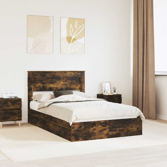 vidaXL Κρεβάτι Αποθήκης Καπνιστό Δρύς 135 x 190 cm Επεξεργασμένο ξύλο