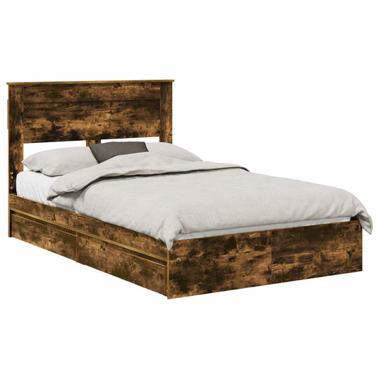 vidaXL Κρεβάτι Αποθήκης Καπνιστό Δρύς 135 x 190 cm Επεξεργασμένο ξύλο