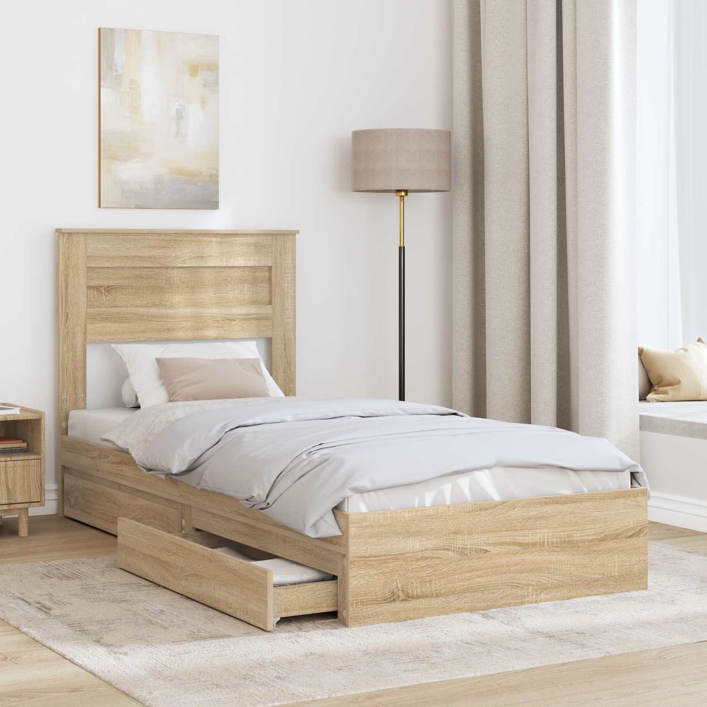 vidaXL Κρεβάτι Αποθήκης Δρύς Sonoma 100 x 200 cm Επεξεργασμένο ξύλο
