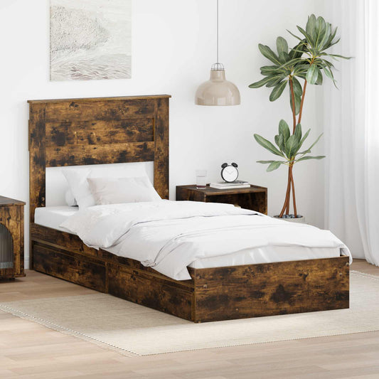 vidaXL Κρεβάτι Αποθήκης Καπνιστό Δρύς 90 x 190 cm Επεξεργασμένο ξύλο