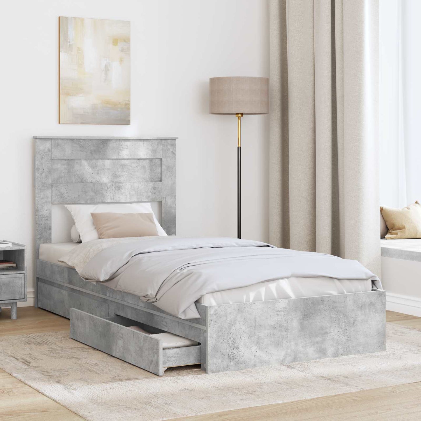 vidaXL Κρεβάτι Αποθήκης Σκυρόδεμα Γκρι 75 x 190 cm Επεξεργασμένο ξύλο