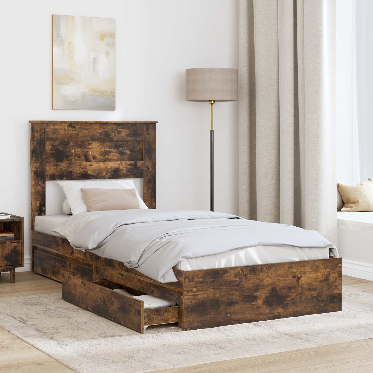 vidaXL Κρεβάτι Αποθήκης Καπνιστό Δρύς 75 x 190 cm Επεξεργασμένο ξύλο