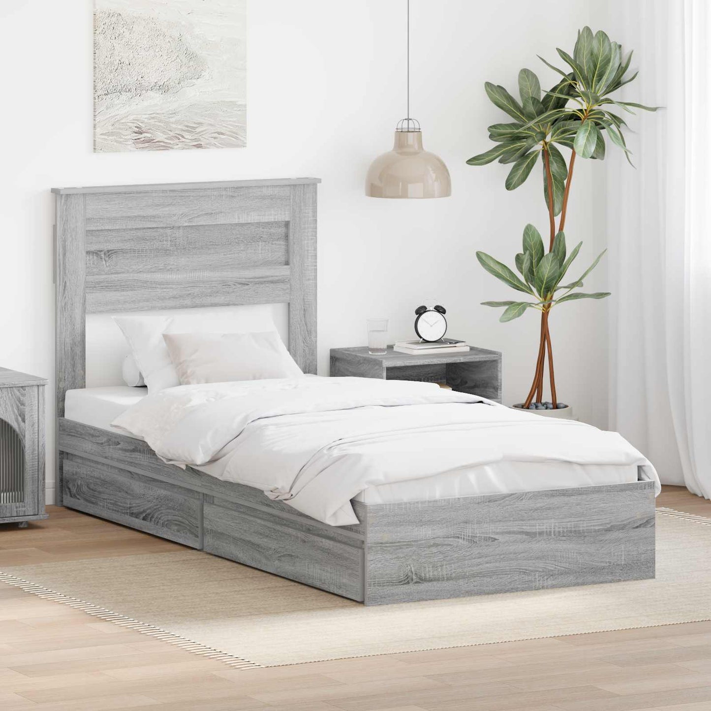 vidaXL Κρεβάτι Αποθήκης Γκρίζο Σονομα 75 x 190 cm Επεξεργασμένο ξύλο