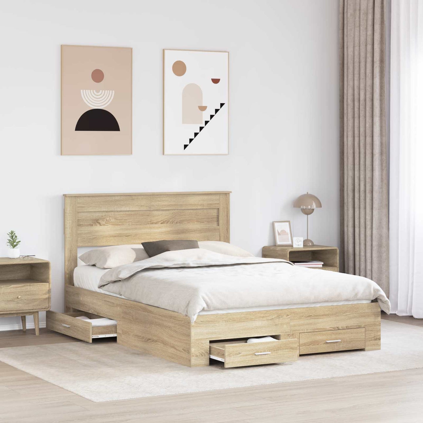 vidaXL Σκελετός Κρεβατιού Δρύς Sonoma 150 x 200 cm Επεξεργασμένο ξύλο