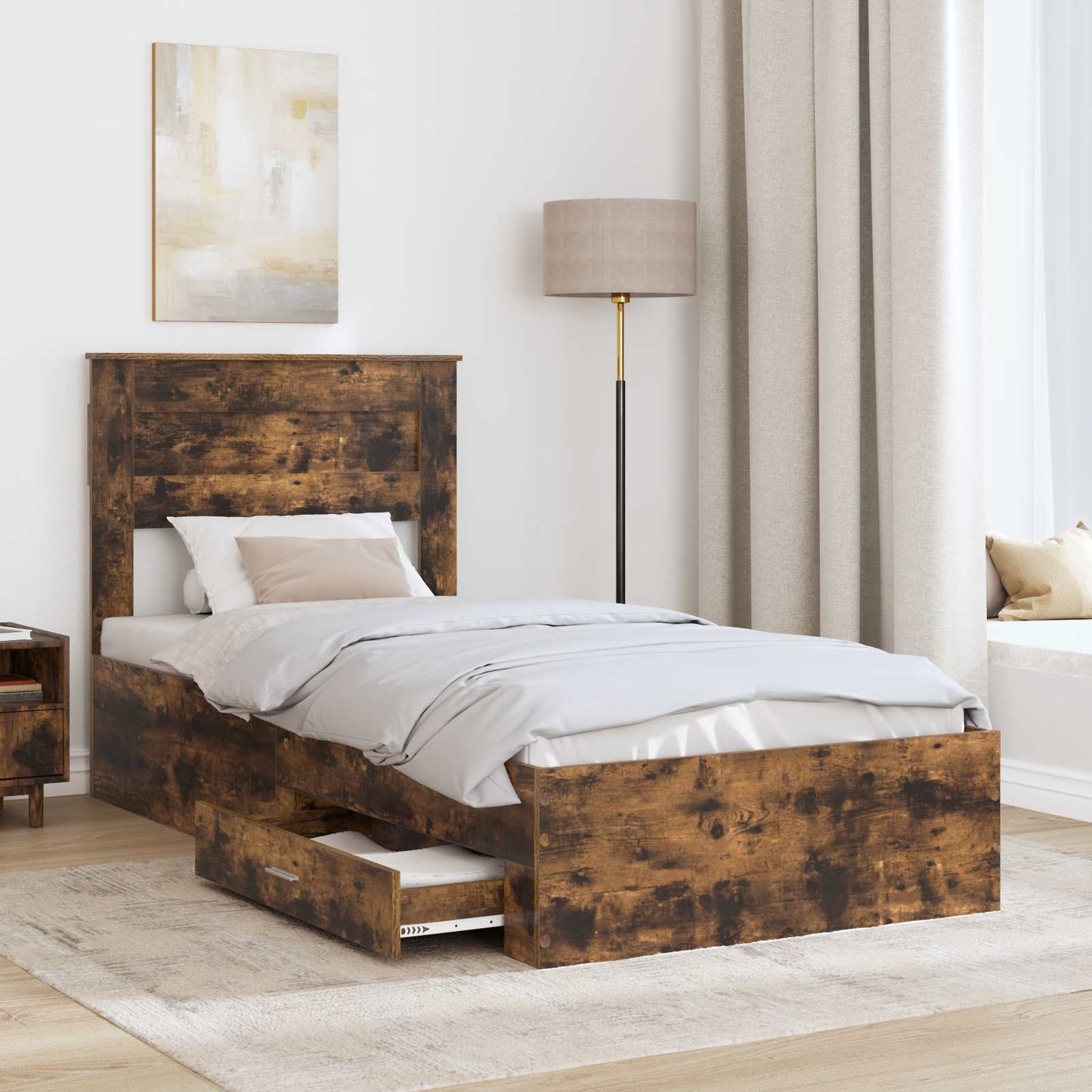 vidaXL Σκελετός Κρεβατιού Καπνιστό Δρύς 90 x 190 cm Επεξεργασμένο ξύλο