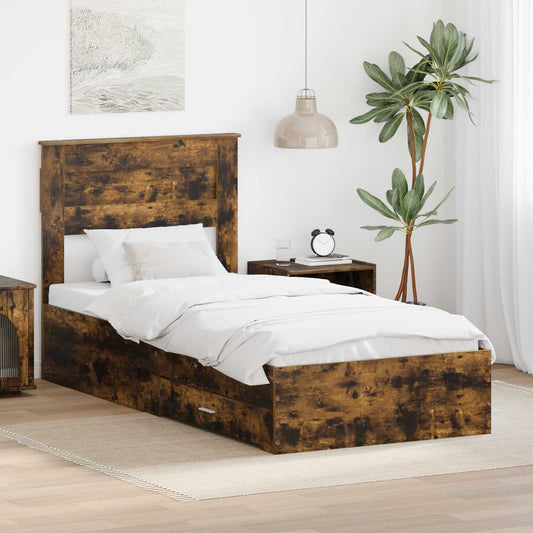 vidaXL Σκελετός Κρεβατιού Καπνιστό Δρύς 90 x 200 cm Επεξεργασμένο ξύλο