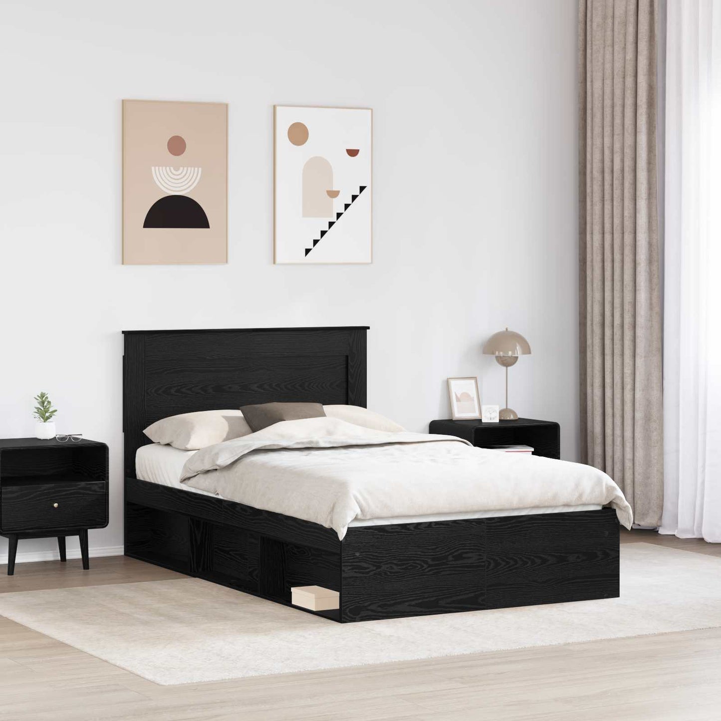 vidaXL Σκελετός Κρεβατιού Μαύρο 135 x 190 cm Στερεά ξυλεία πεύκου