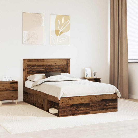 vidaXL Σκελετός Κρεβατιού Παλιό ξύλο 135 x 190 cm Στερεά ξυλεία πεύκου