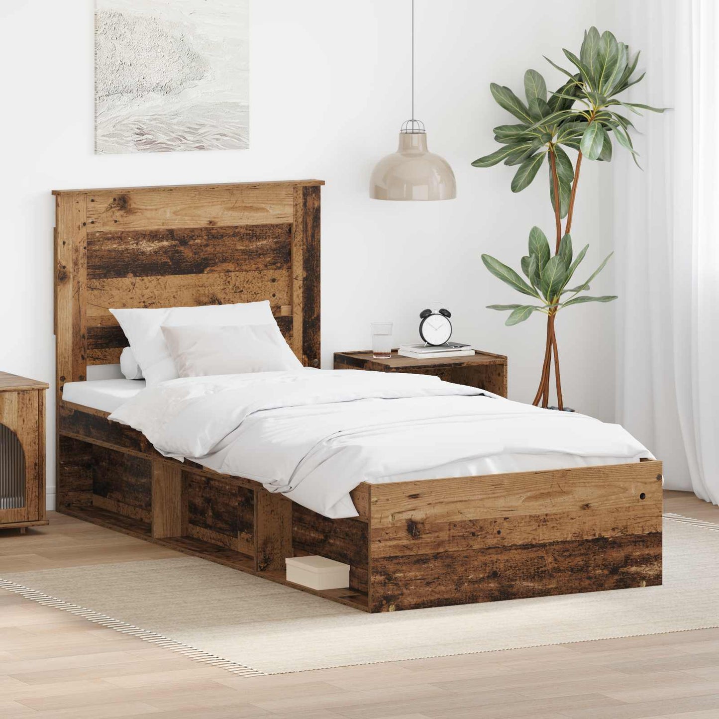vidaXL Σκελετός Κρεβατιού Παλιό ξύλο 90 x 200 cm Στερεά ξυλεία πεύκου
