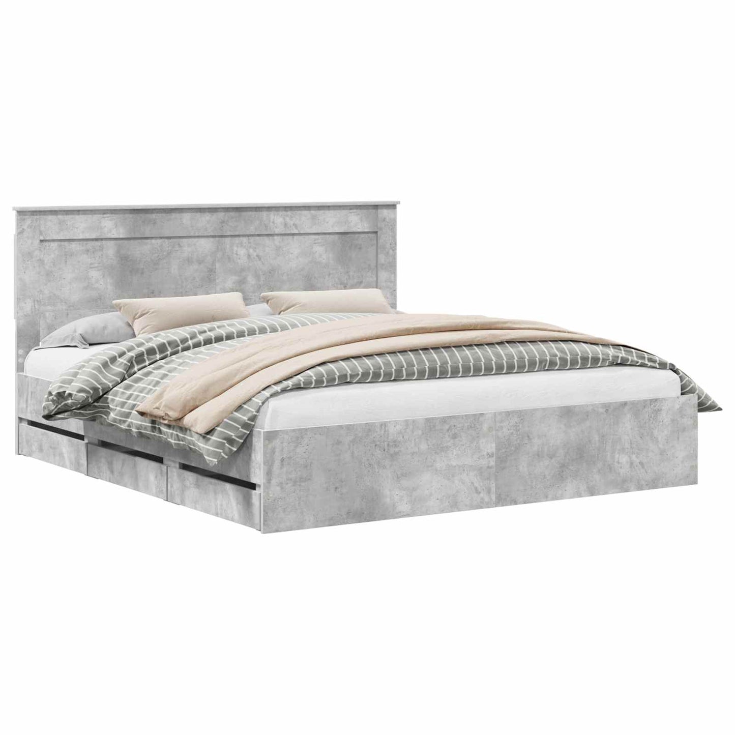 vidaXL Σκελετός Κρεβατιού Σκυρόδεμα Γκρι 200 x 200 cm Μηχανήματος Ξύλο