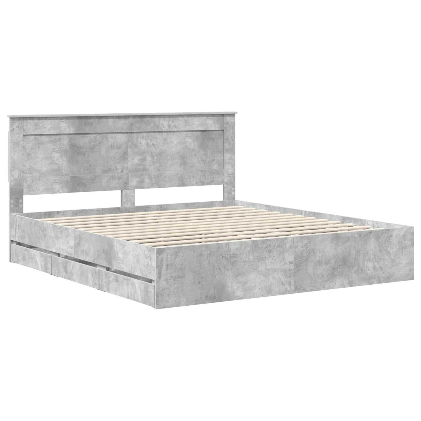 vidaXL Σκελετός Κρεβατιού Σκυρόδεμα Γκρι 200 x 200 cm Μηχανήματος Ξύλο