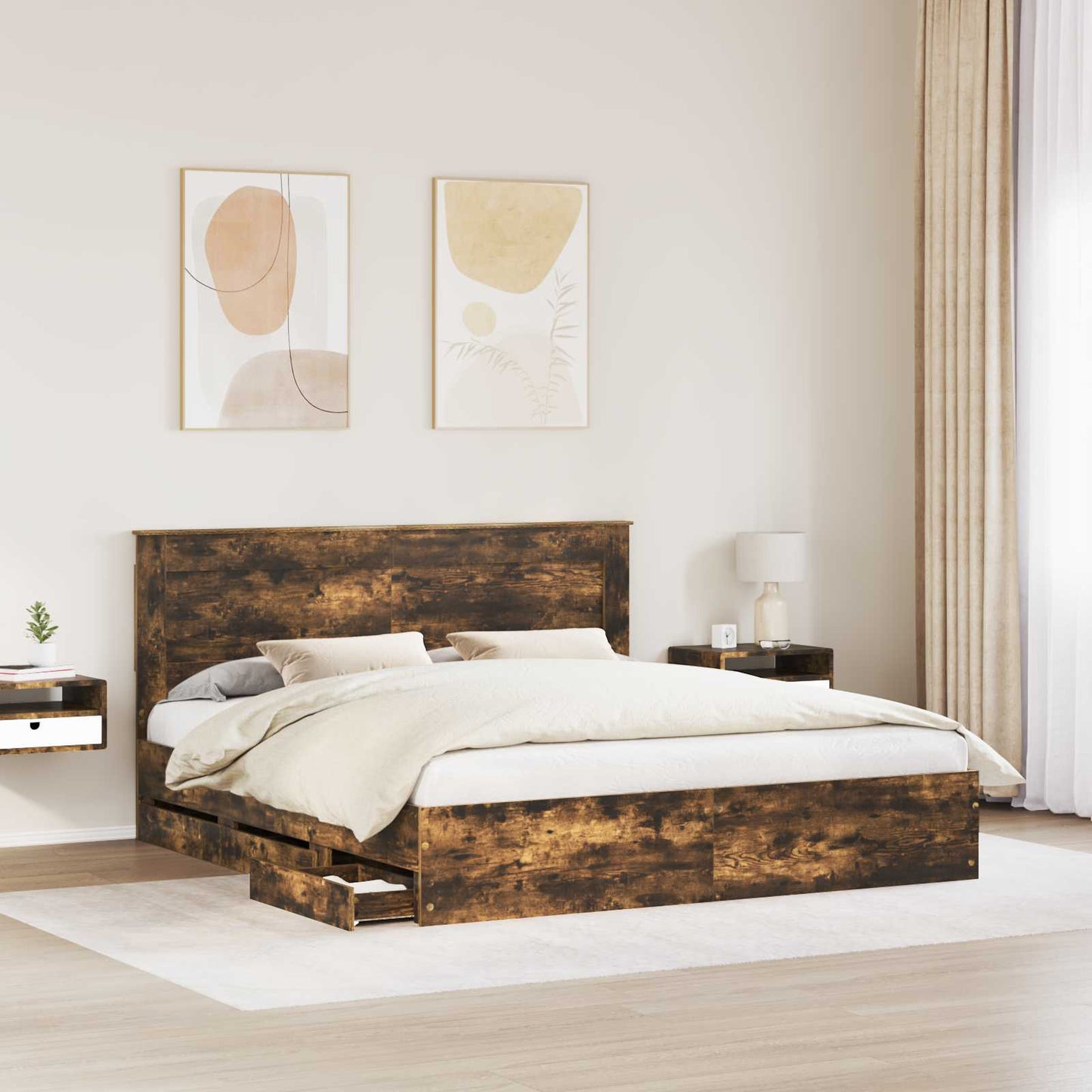 vidaXL Σκελετός Κρεβατιού Καπνιστό Δρύς 180 x 200 cm Μηχανήματος Ξύλο