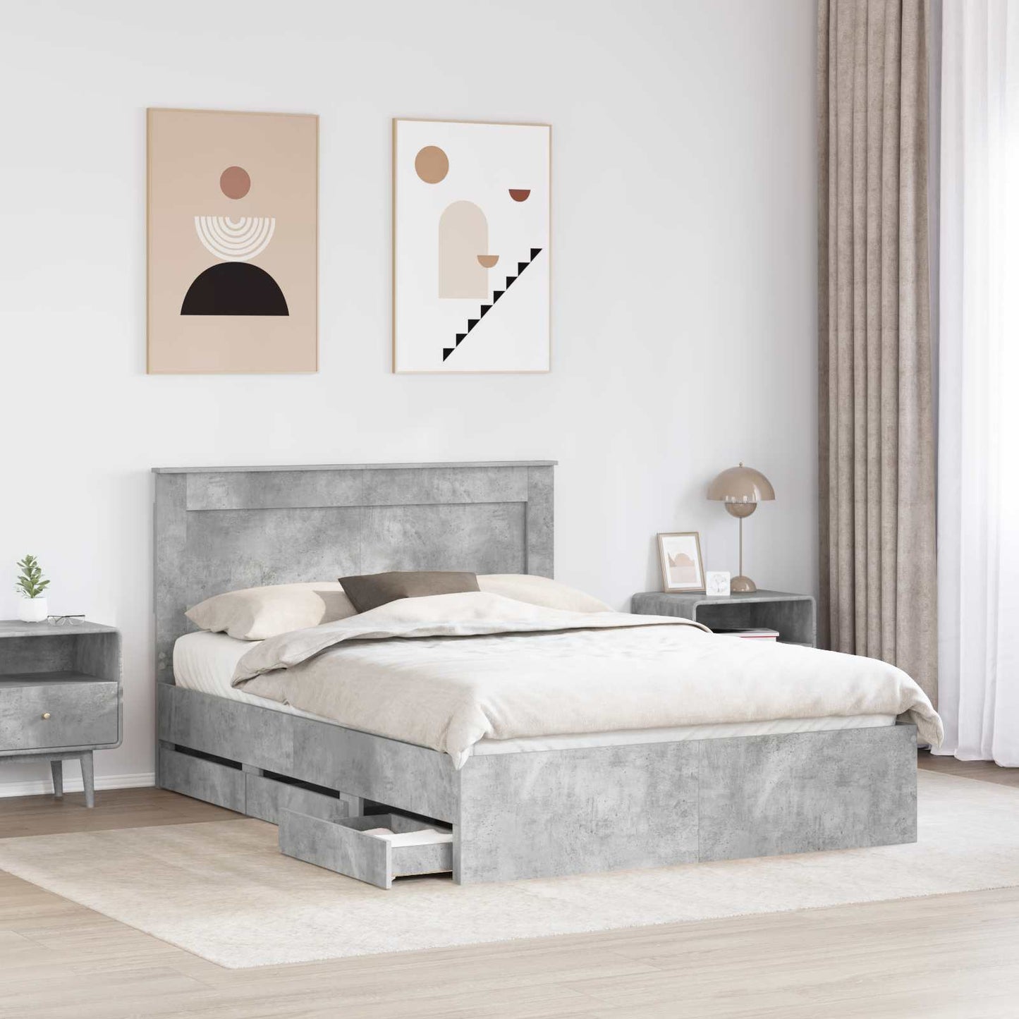 vidaXL Σκελετός Κρεβατιού Σκυρόδεμα Γκρι 150 x 200 cm Μηχανήματος Ξύλο