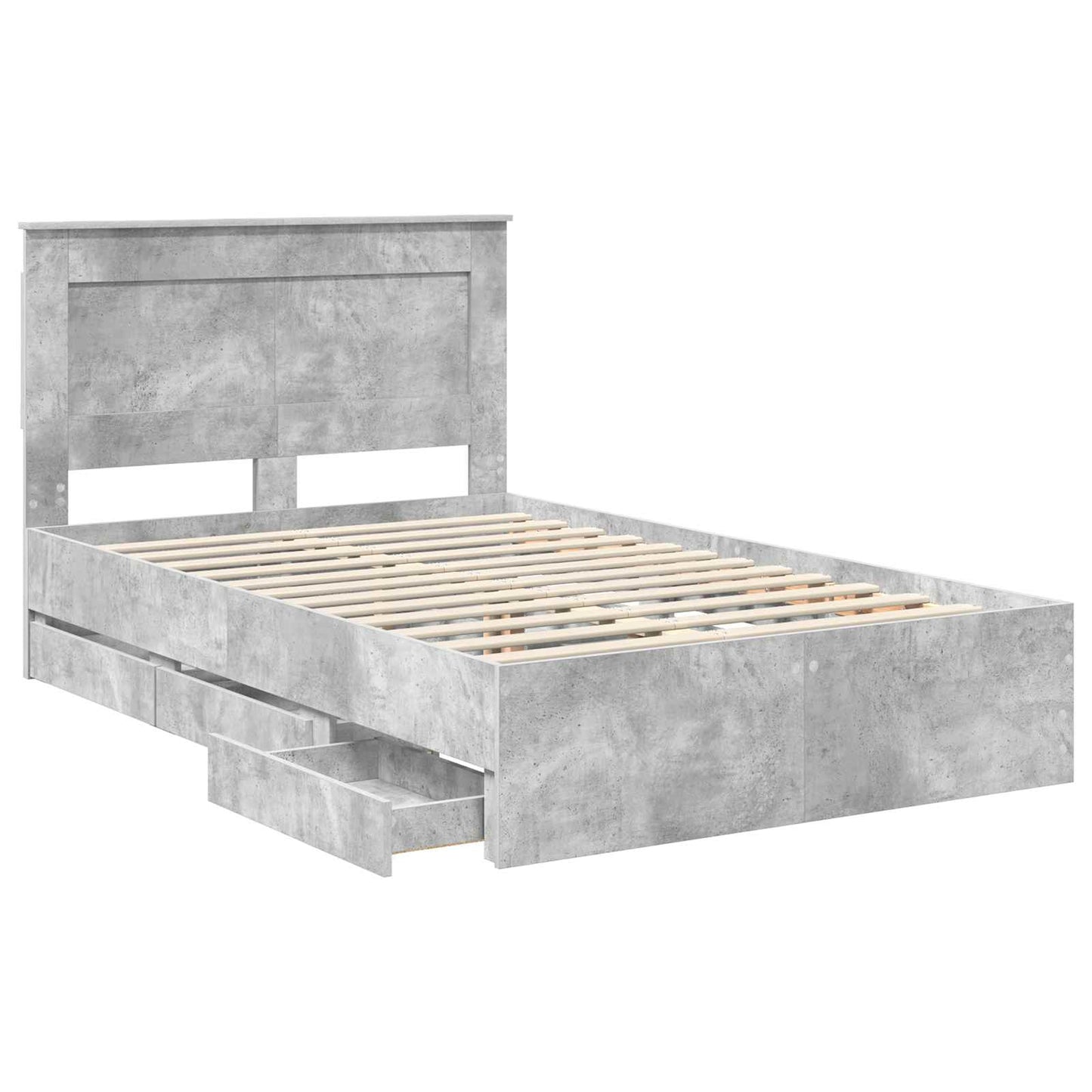 vidaXL Σκελετός Κρεβατιού Σκυρόδεμα Γκρι 135 x 190 cm Μηχανήματος Ξύλο