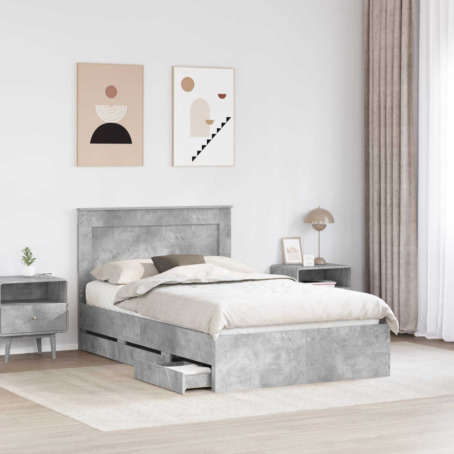 vidaXL Σκελετός Κρεβατιού Σκυρόδεμα Γκρι 120 x 190 cm Μηχανήματος Ξύλο